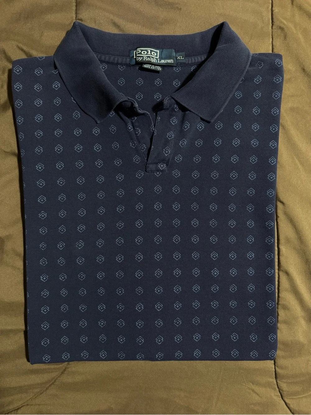 Vintage Ralph Lauren Navy Polo with Micro Geometric Print
